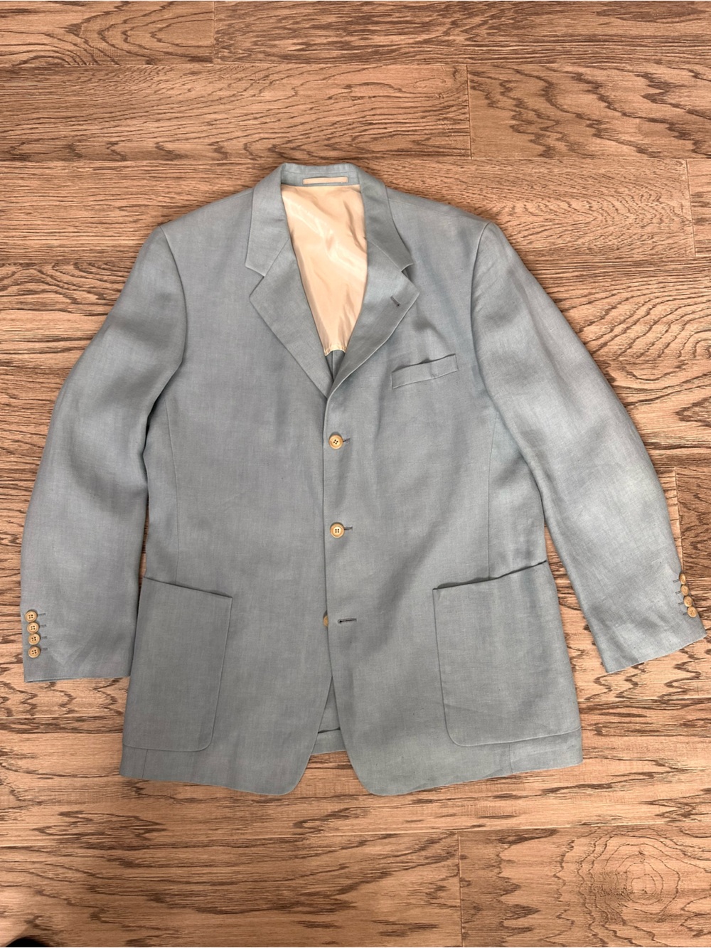 Hugo Boss Light Blue Linen Blend Sport Coat with Patch Pockets